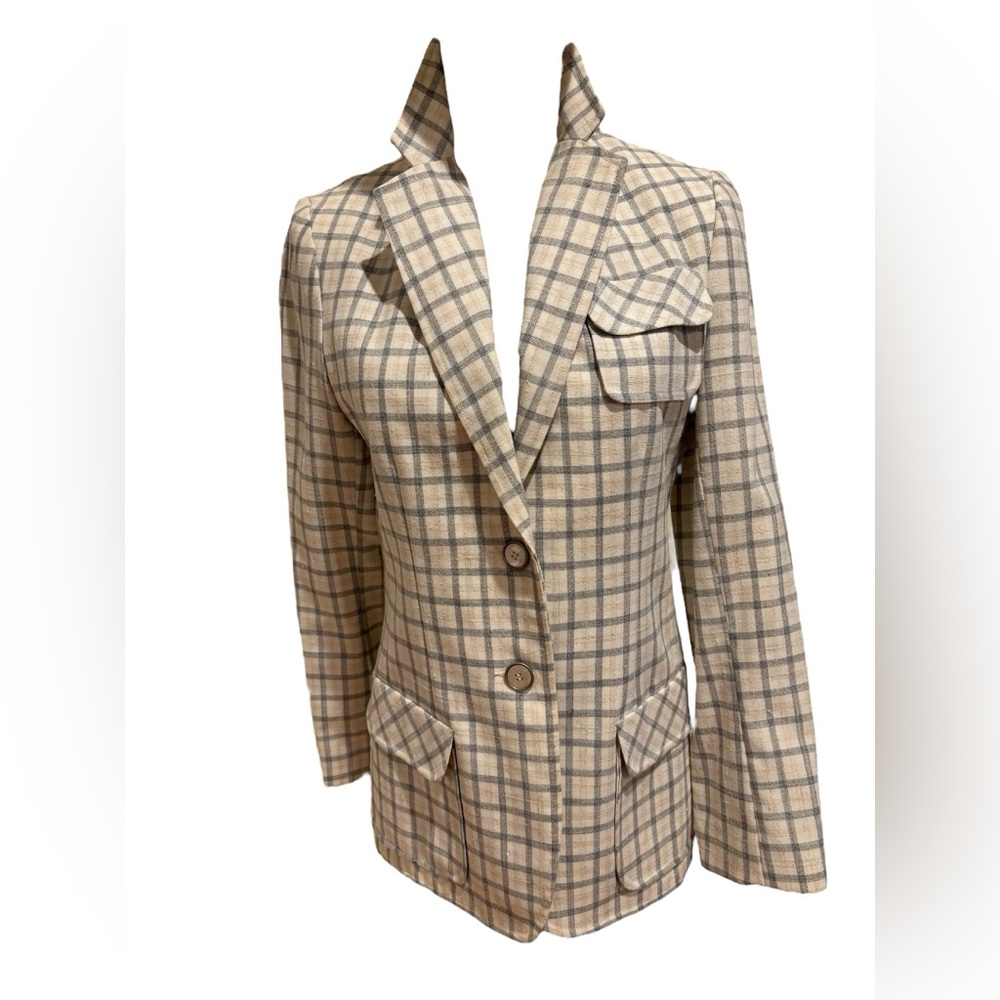 70s DALTON TATTERSALLS LIGHTWEIGHT WOOL BLEND WHITE & GRAY BLAZER